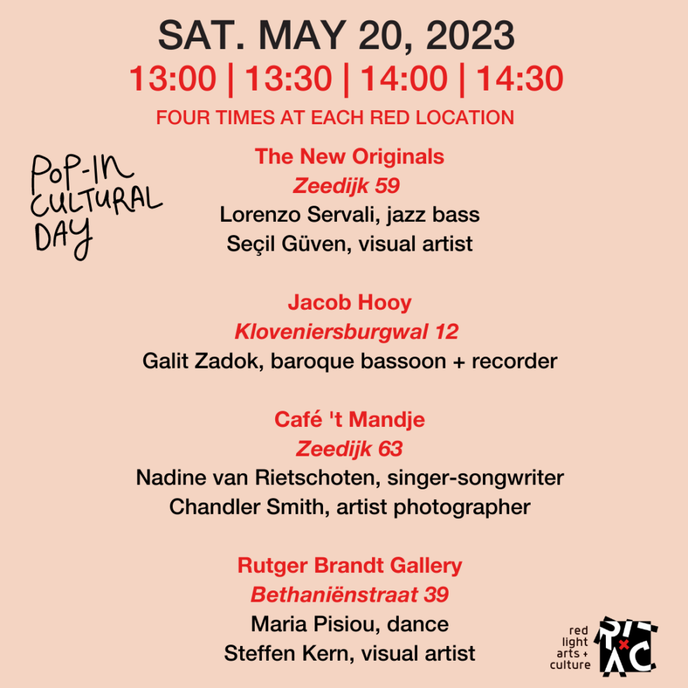 Pop-In Cultural Day poster: art events May 20, 2023 in Amsterdam.